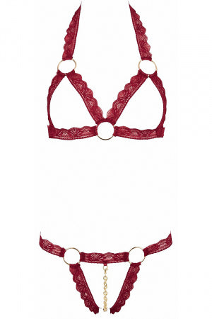 Ensemble string ouvert et seins nus bordeaux - Cottelli Lingerie