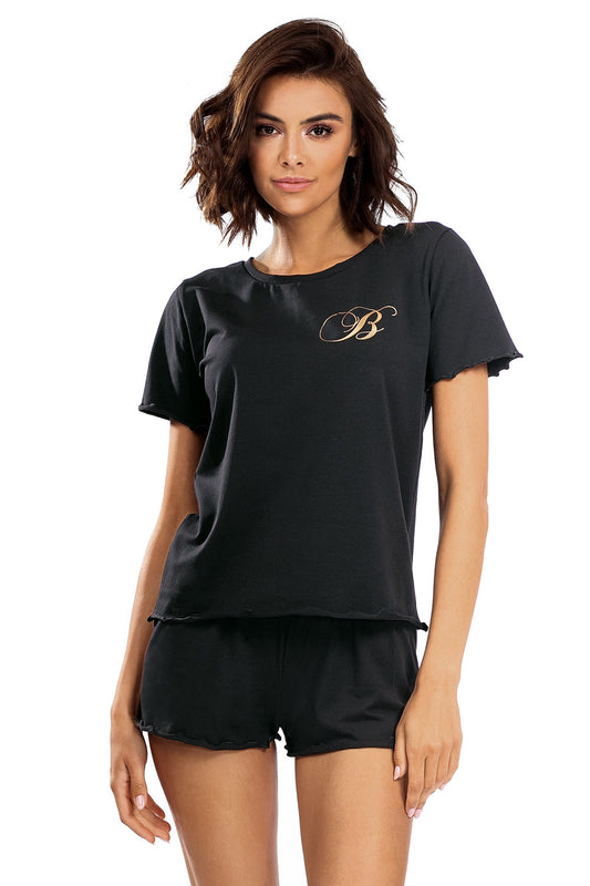 Pyjama Femme 2 pièces Noir: T-Shirt + Short en Coton